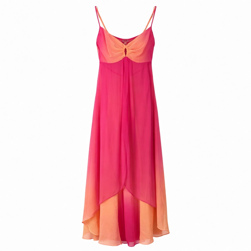 VTG 90s Sunset Ombre Sheer Strap Dress High Low Maxi Fairy Feminine Lingerie M